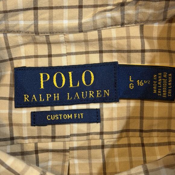 Polo Ralph Lauren Blake Mens Large L 16.5 Button Up Shirt Plaid Brown Tan - Picture 5 of 7